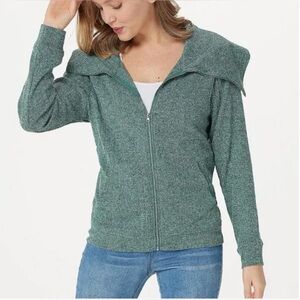 Attitudes by Renee Milano Knit Metallic Rib Zip-Front Jacket (Size: 1X)